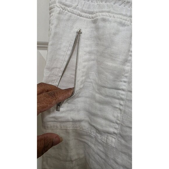 Athleta Women 12 White 100%Linen Jogger Pants Elastic Waistband & Ankle Cuffs - Picture 6 of 9